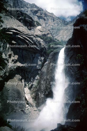 lower Yosemite Falls, Waterfall, Granite Cliff, mist, misty