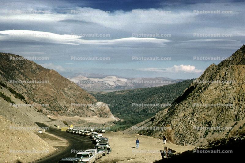 Valley, clouds, Cars, vehicles, 1960s