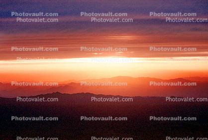 Sunset Desert Valley, Mountain Ranges Layered