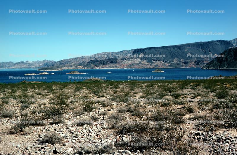Lake Mead, mountains, barren landscape, water