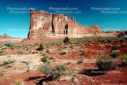 Tower of Babel, Sandstone, Cliff, stratum, strata, layered, sedimentary rock, scrub brush, bush