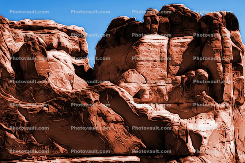 Facade of Rock with bouldaic shapes and anchored in the eons of time, Paintography