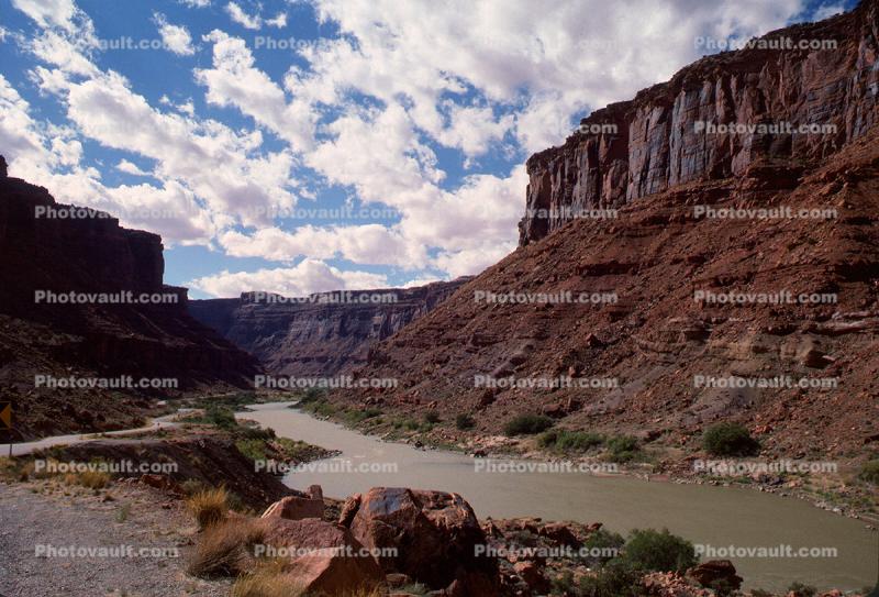Colorado River, Mesa, clouds, valley, cliffs, mesa