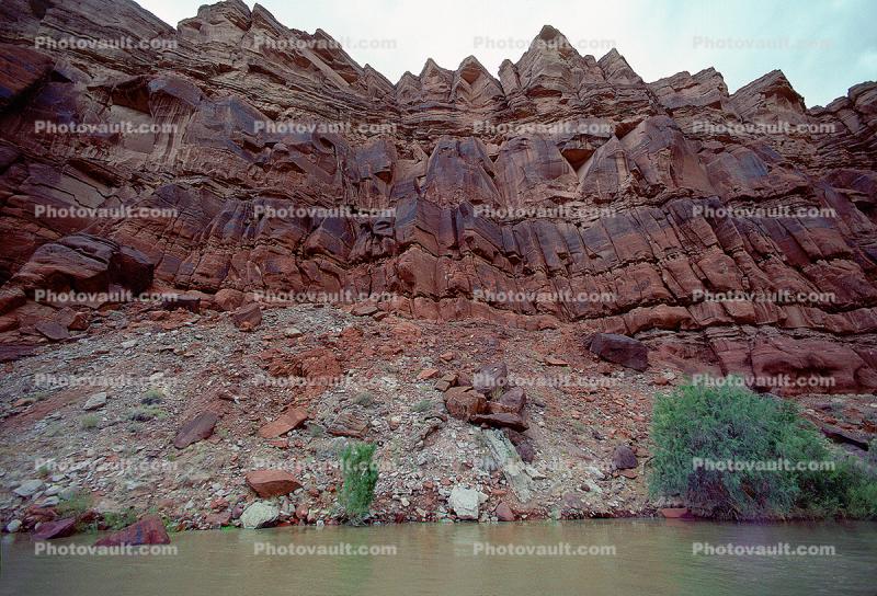 Colorado River, Canyonlands National Park, Sandstone Cliff, trees, stratum, strata, layered, sedimentary rock, stratified layers, geology, geological formations