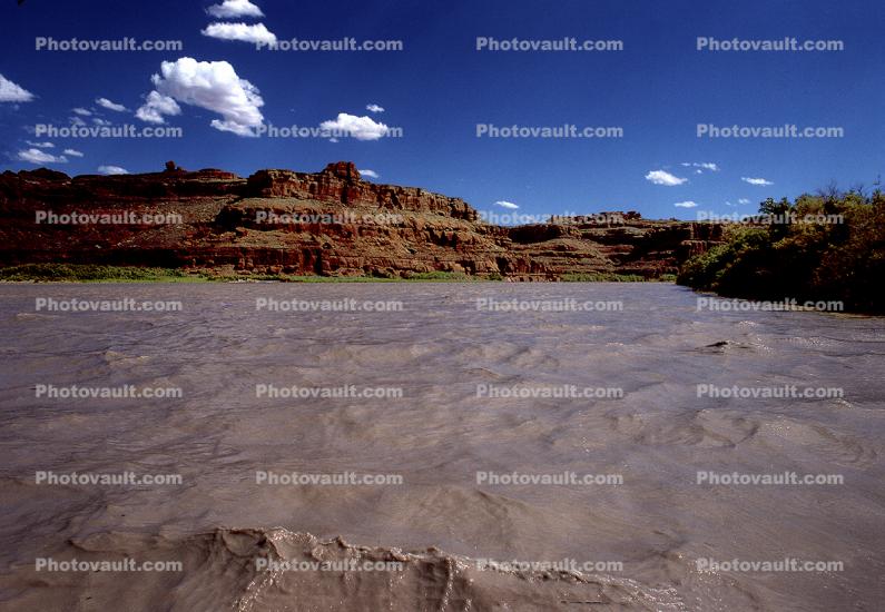 Colorado River, Water, trees, clouds, silt, mud, muddy