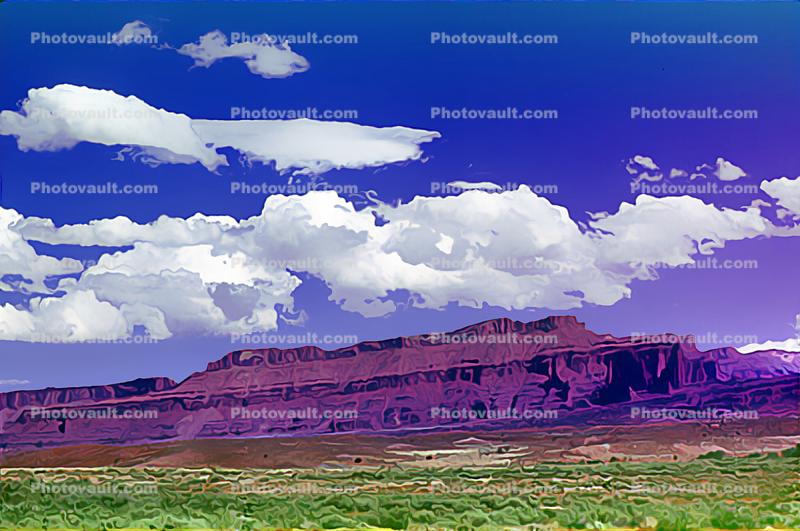 Cumulus Clouds, east of Moab, Castle Valley, Mesa, cliffs, geologic feature, Paintography
