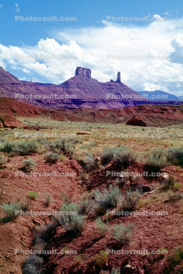 Castleton Tower, Gully, Mesa, knob, clouds, Cliffs, stone, Castle Valley, east of Moab, geologic feature, butte