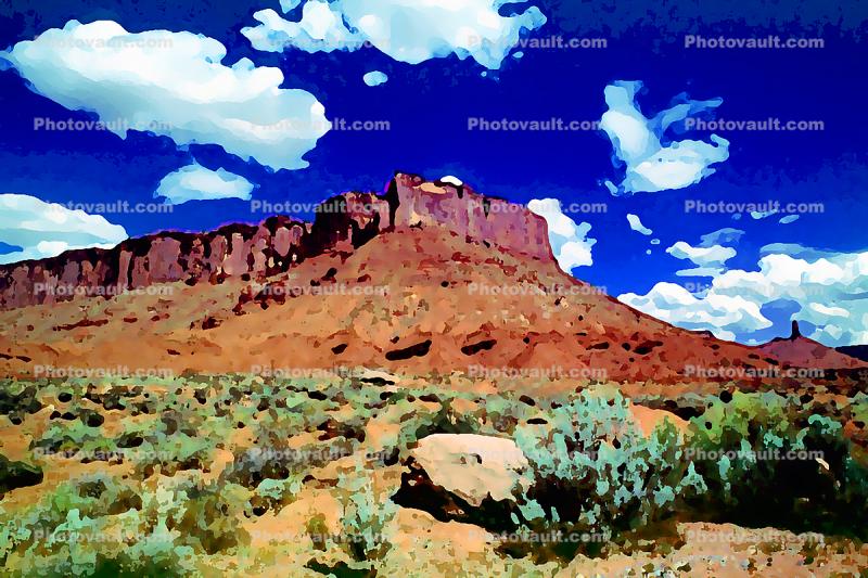 Moab Mesa, clouds, cactus, Mesa, Mountains, Castle Valley, east of Moab, geologic feature, Paintography