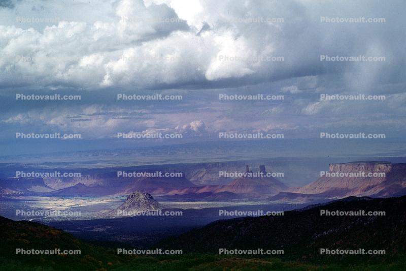 Mountains, clouds, rain, forest, Castleton Tower, Castle Valley, east of Moab