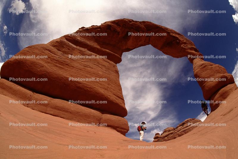 Hiker, Person, People, Delicate Arch, Clouds, geologic feature, geoform