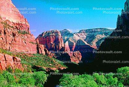 Valley, Sandstone Cliffs, trees