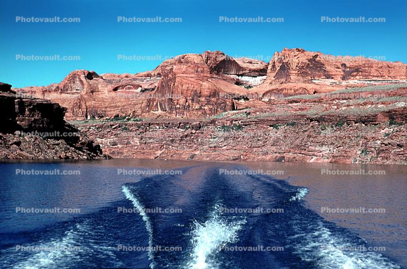 The wake of a boat, Colorado River, Cliffs, Water, Colorado River, Canyonlands National Park, Utah