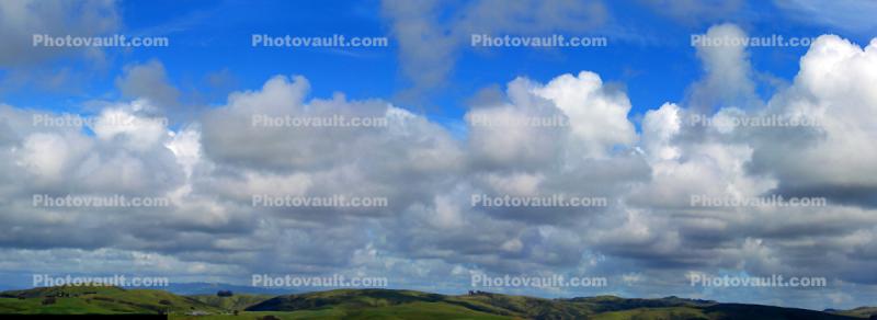 Panorama, Cumulus Clouds, seashore, coast, coastal, coastline