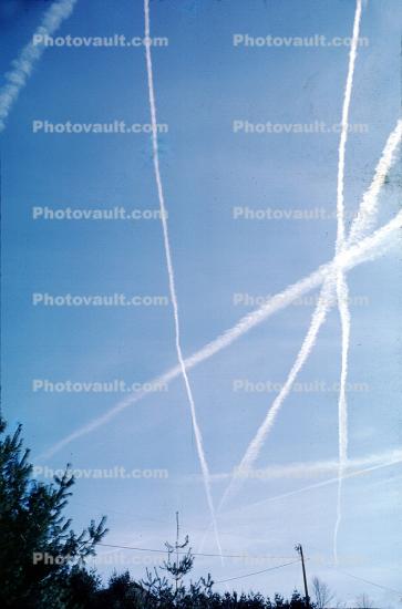 Intersection of contrails, daytime, daylight