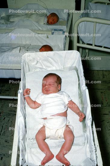 Maternity Ward, Newborn, crib, infant, 1960s, Childbirth