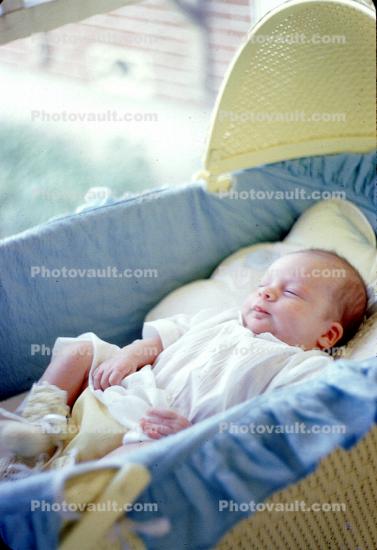 Baby, Crib, Resting, Sleeping, Bassinet, 1960s