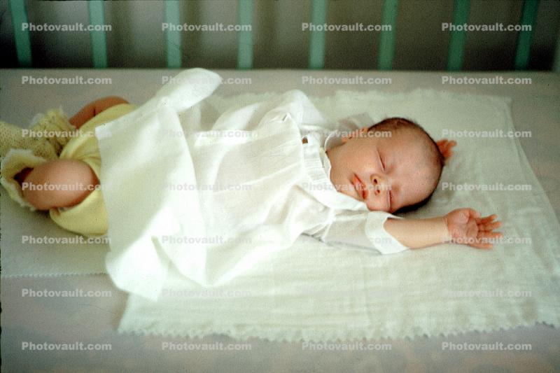 Baby, Girl, Crib, Resting, newborn, infant, 1960s