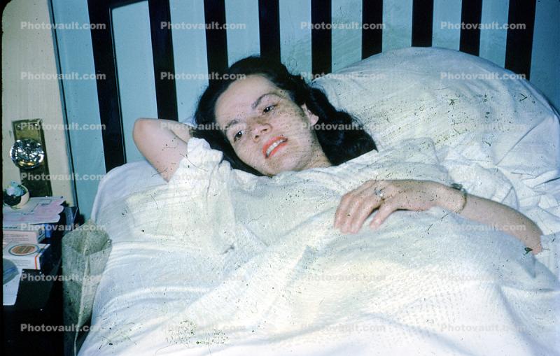 New Mother Resting, Bed, Hospital Room, 1940s, Childbirth
