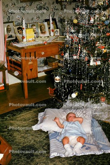 Baby Boy, Tree, Diapers, booties, pillow, 1960s