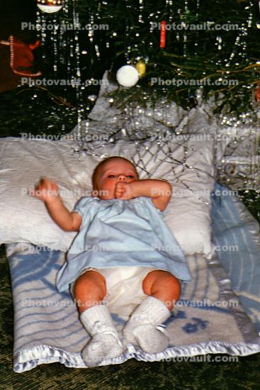 Baby Boy, Christmas Tree, Pillow, Tree, Diapers, booties, 1960s