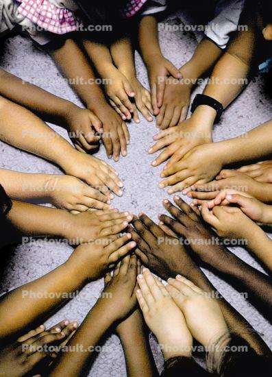Arms and Hands in a Circle, mixed race, multi-ethnic, diversity, girl, female, male, boy, guy