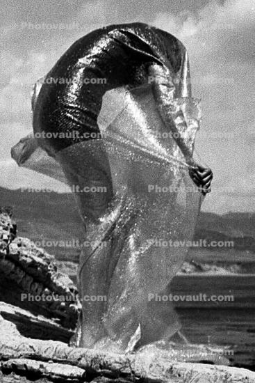 Woman, Shore, Wrap, Plastic, 1950s