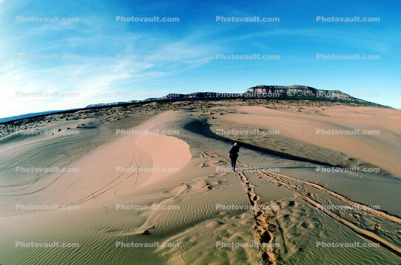 Lady walking a path in the sand, Coral Pink Sand Dunes State Park