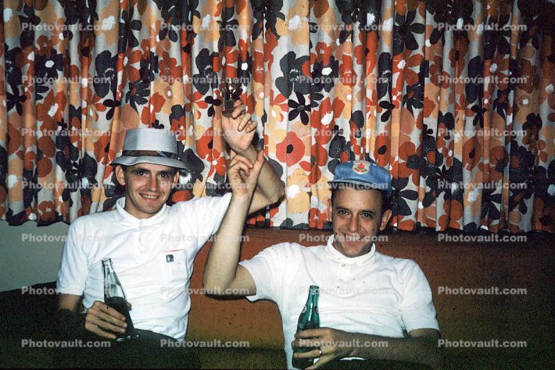 Guys, Hats, Curtain, Beer