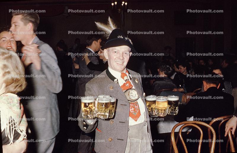 Beer, Lederhosen Man, Hat, Oktoberfest, 1950s