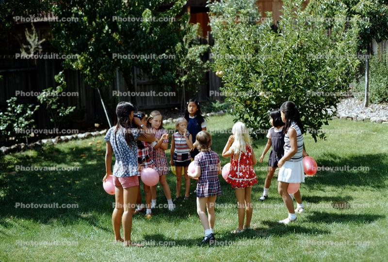 Girls Playing with Balloons, Backyard, 1960s