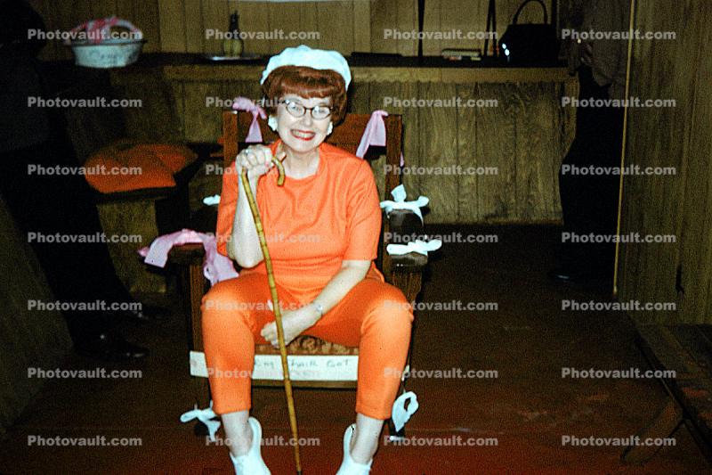 Woman in a Chair, Cane, Goofing