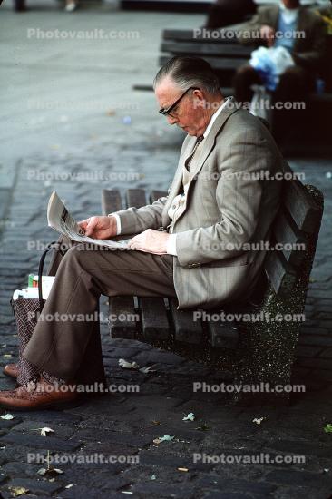 Man Reading the Newspaper, Park Bench