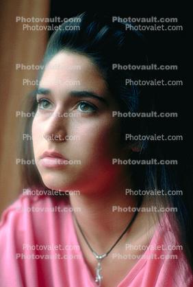 girl in thought, necklace, face, being