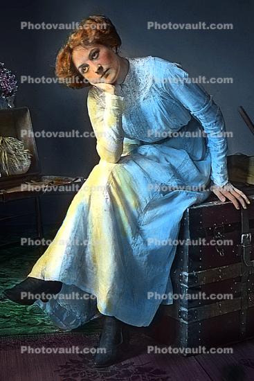 1890's, Contemplative Woman, candle, sitting, dress