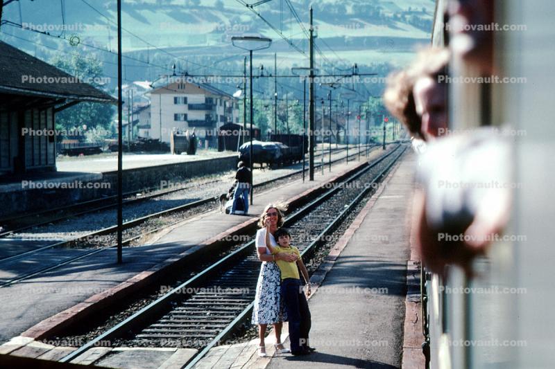Innsbruck, Trainstop, Mother, Son, Train Station, tracks
