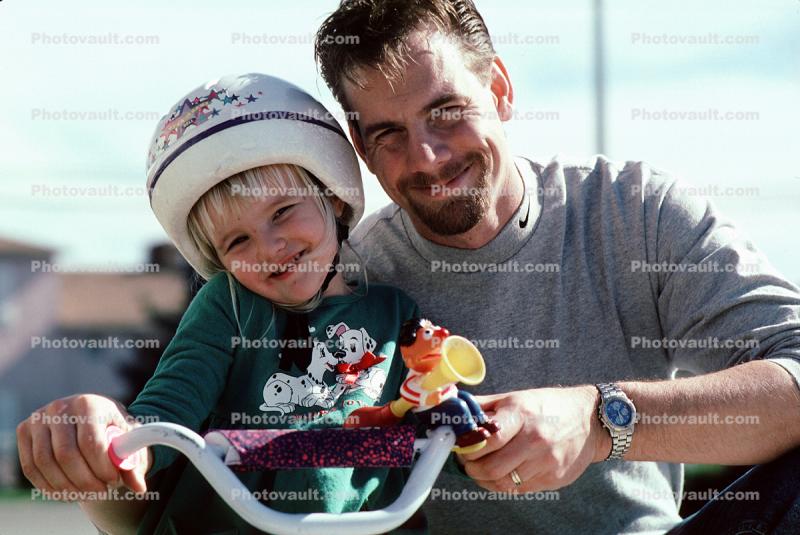 Father, Daughter, smiles, helmet