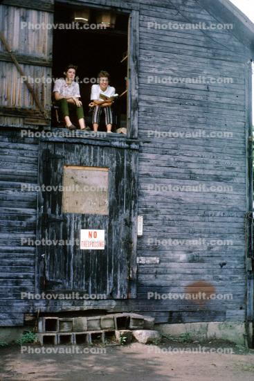 Women Sitting, smiles, Barn, Wooden, September 1964, 1960s