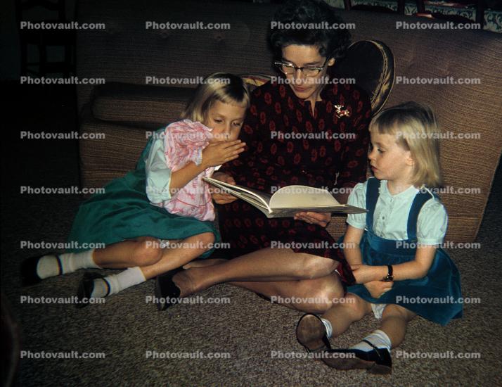 Mother, Daughter, reading book, 1960s