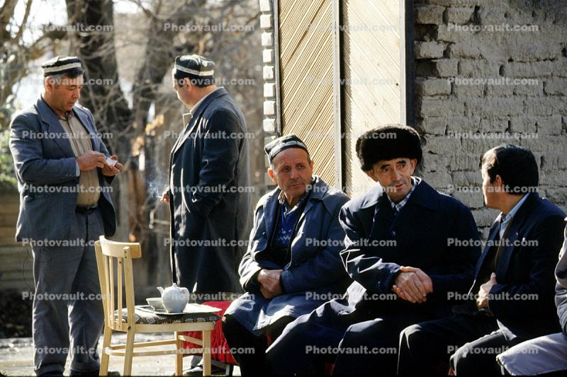 Men sitting on a bench, Tashkent, Uzbekistan