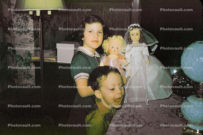 GIRL, BOY, Brother, Sister, Dolls, 1940s