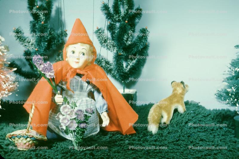 Little Red Riding Hood, Girl, Hoody, Basket, Cape, wolf, fox, picking flowers, 1950s