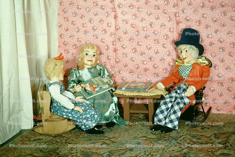 Heidi Clara and Tutor, Lesson, Rocking Chair, diorama, 1950s