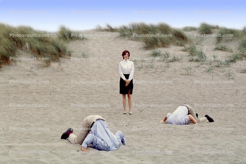 Head Buried in the Sand, Bury Your Head In the Sand, Businessman, Businesswoman