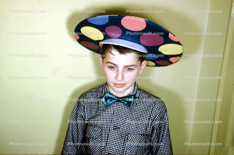 Boy with funny hat, 1953, 1950s