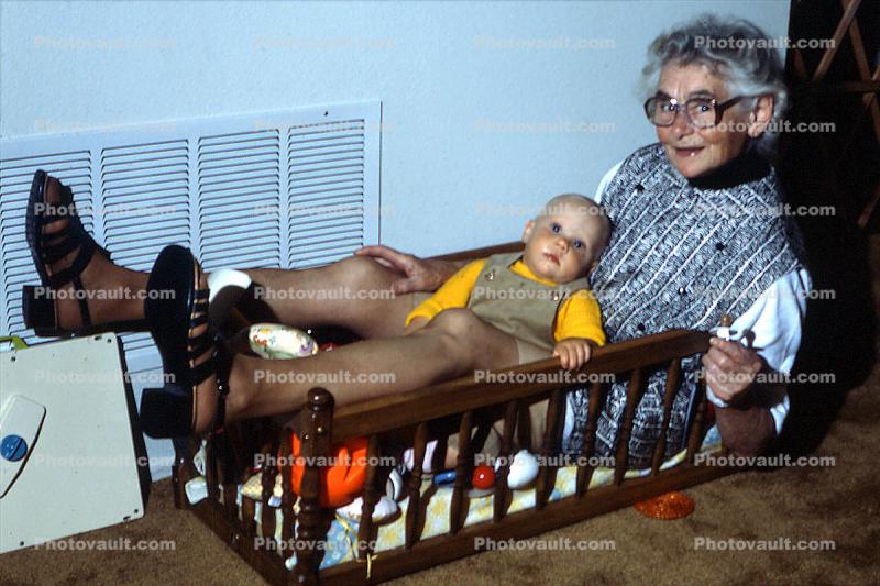 Grandma with Baby Girl, crib