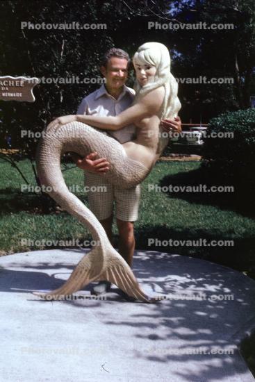 Retro Man with Blonde Mermaid, fishtail