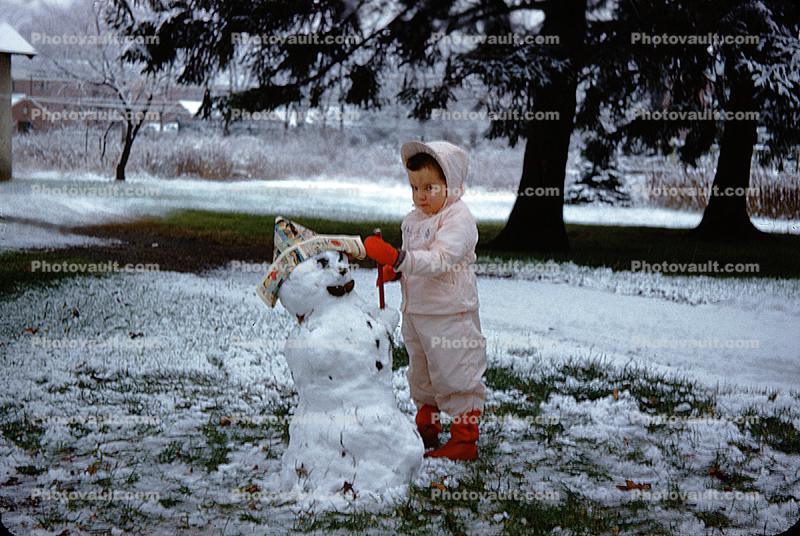 Little Girl and her Snowman, Winter, 1950s