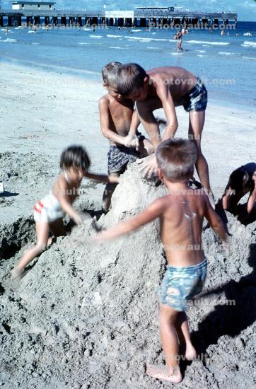 Sister, Brother, Boy, Girl, Sand, Beach, Ocean, September 1962, 1960s