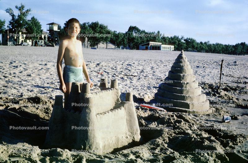 Boy, Male, Castle, Beach, Sandy, Sand, October 1965, 1960s