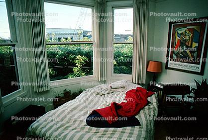 Bed, Blankets, Window, Lamp